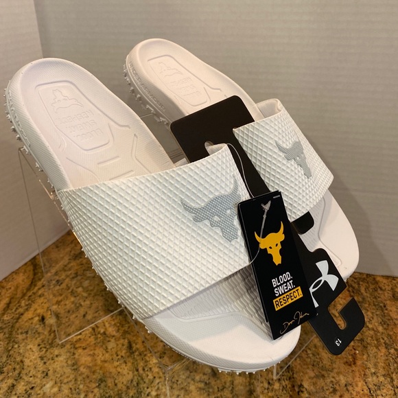 Under Armour Project Rock Slides 2.0 White Slip Ons Sandals Size 13 - Picture 8 of 12